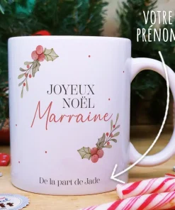 Mug “Joyeux Noël Marraine” personnalisé – Cadeau Noël