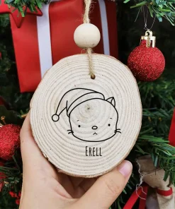 Alternative view of Boule de noël en bois – Personnalisé avec le prénom – Chat de Noël